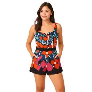 Peter Pilotto Romper Size 2 Multicolor Floral Sleeveless Pockets Lined 2013 Chic